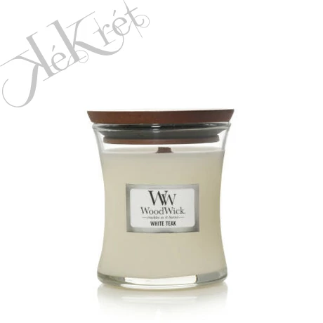 WHITE TEAK KIS ÜVEGGYERTYA, WOODWICK