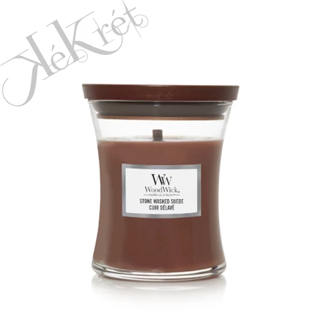 STONE WASHED SUEDE KÖZEPES ÜVEGGYERTYA, Woodwick