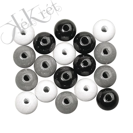 Fagyöngy, 10mm átm., fekete-fehér árnyalatok, fényes, 52 db/csom.