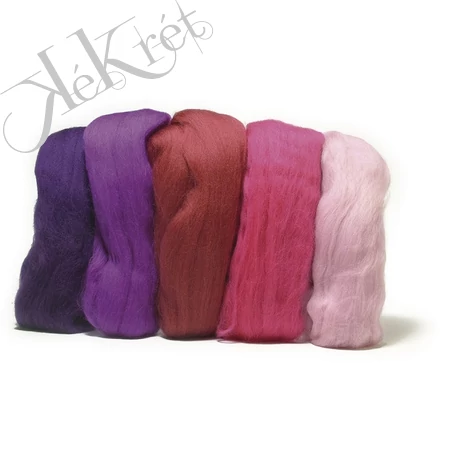 Fésült Merino gyapjú, extra finom, pink árnyalatok, 18 mic, 5x10g/csom