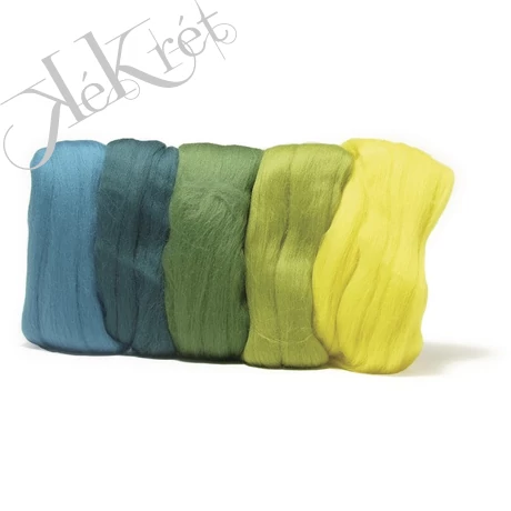 Fésült Merino gyapjú, extra finom, zöld árnyalatok, 18 mic, 5x10g/csom