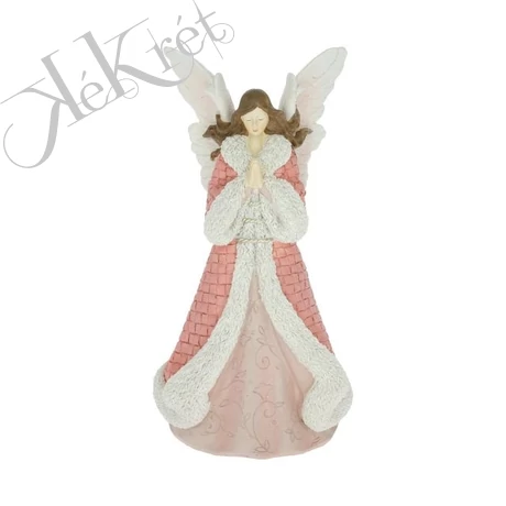 Angyal kabátban álló, glitteres 14,5x11,5x27 cm