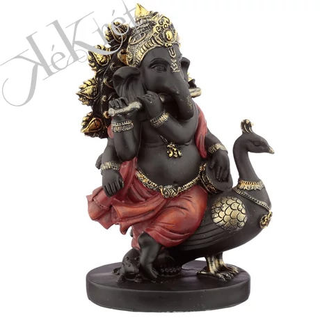 FEKETE GANESHA PIPÁVAL ÉS PÁVÁVAL, 20,5X13,5X10cm