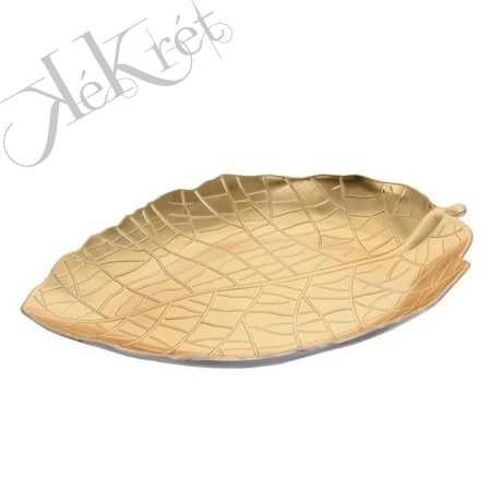 Tálca levél alakú, műanyag, 39x27x4,5cm, arany