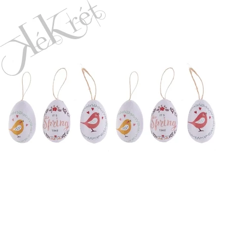 Tojás madárral akasztós hungarocell 6cm fehér S/6