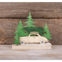 Fa építőkészlet: autó és fenyőfa, 20x17,5cm, 3 db-os készlet