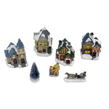 Téli falu szett LED-es, elemes 5,8x5x9,5cm, 7darabos szett