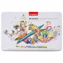 BRUYNZEEL FINELINER BRUSH PEN KÉTVÉGŰ FILCTOLL KÉSZLET - 48 DB, FÉMDOBOZOS