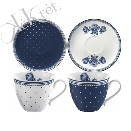 PORCELÁN PRESSZÓCSÉSZE+ALJ 4 db-os szett, Vintage Indigo, Katie Alice