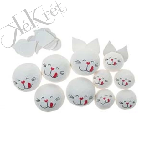 Préselt papírgolyó - cicafej, fehér