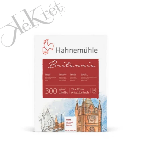 HAHNEMÜHLE BRITANNIA AKVARELLTÖMB, 300 G, 12 LAP, ENYHÉN ÉRDES, 24X32 CM
